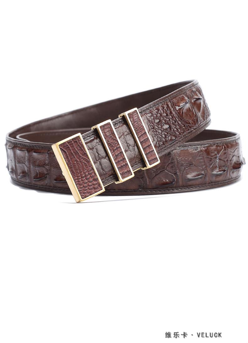veluck2021新款商务休闲鳄鱼皮皮带男38鳄鱼骨皮板扣男士腰带时尚百搭