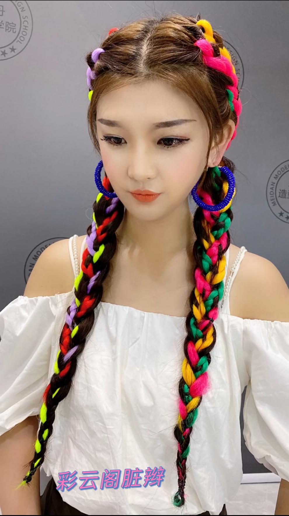 时尚小辫子渐变编发绳个性嘻哈小脏辫挑染辫子假发彩带发饰头绳潮 紫