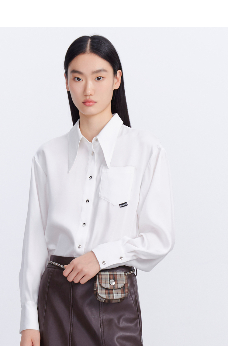 rococo春新款通勤ol气质百搭显瘦尖领休闲宽松白衬衫上衣女386612ka