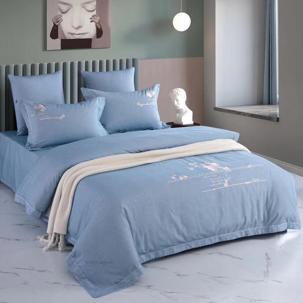 情人草家纺四件套 情人草全棉磨毛绣花四件套加大尺寸刺绣斜纹加厚