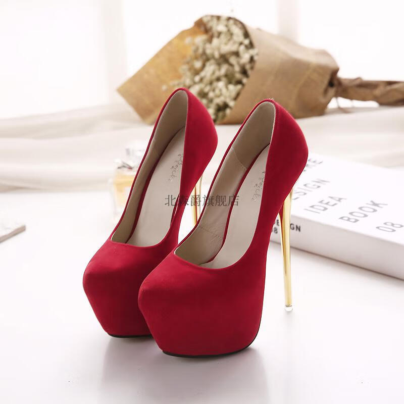19cm模特走秀细高跟新上市超高跟鞋超细跟性感夜店绒面单鞋16cm/18cm