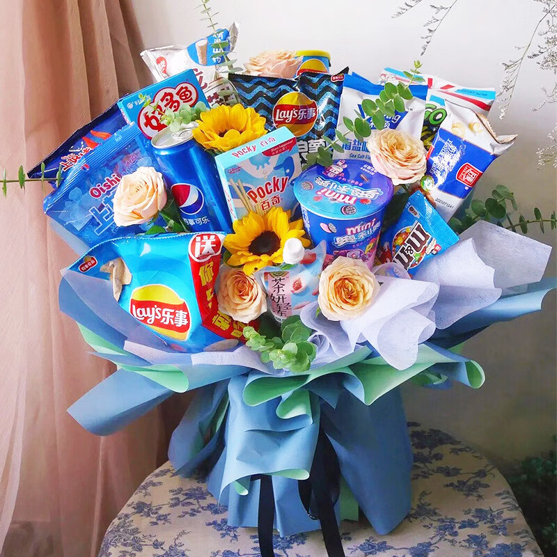 【奇妙】10包零食蓝色满天星花束【图片 价格 品牌 报价】-京东