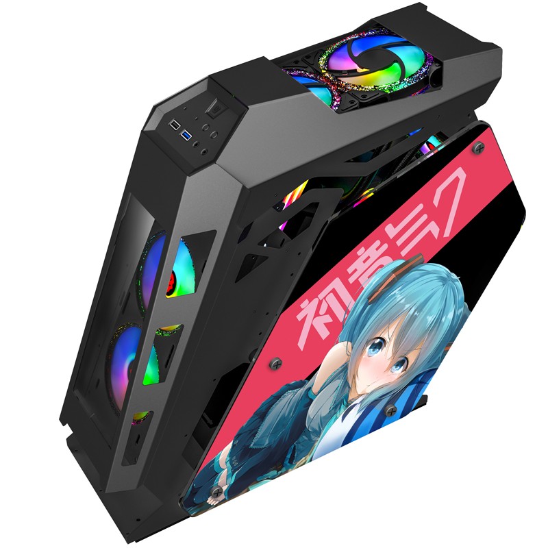 玩嘉小咖电竞游戏水冷钢化玻璃侧板网吧网咖电脑台式机大咖主机箱黄色