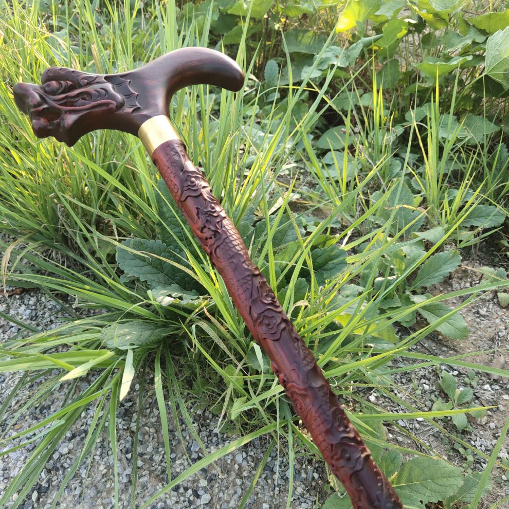 小叶紫檀红木手杖老人防滑拐杖实木圆头文明棍檀木三节拐棍登山杖