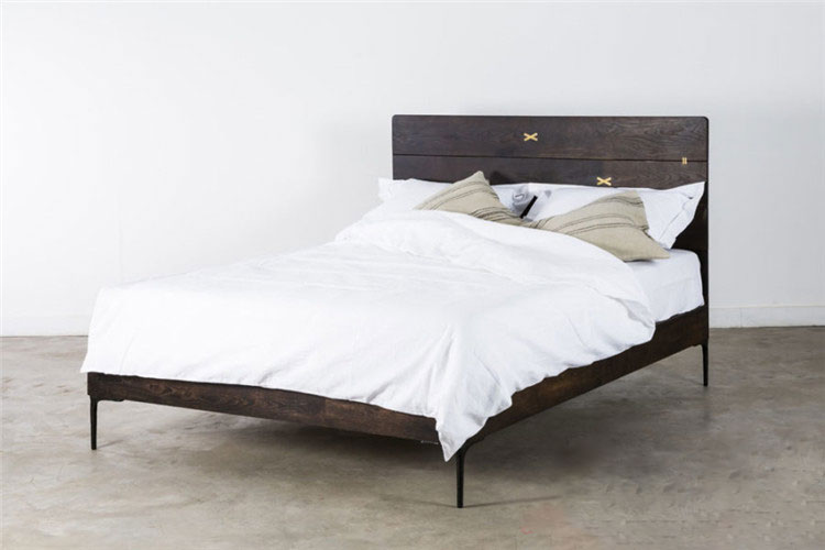 北欧表情床橡木实木双人轻奢做旧工业风铁艺现代简约复古极简家具支持