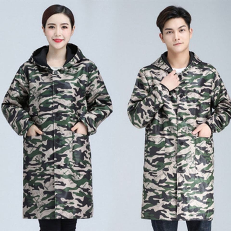 森届senjie加绒迷彩罩衣女冬加厚可印字工作新款时尚厨房防水油长款