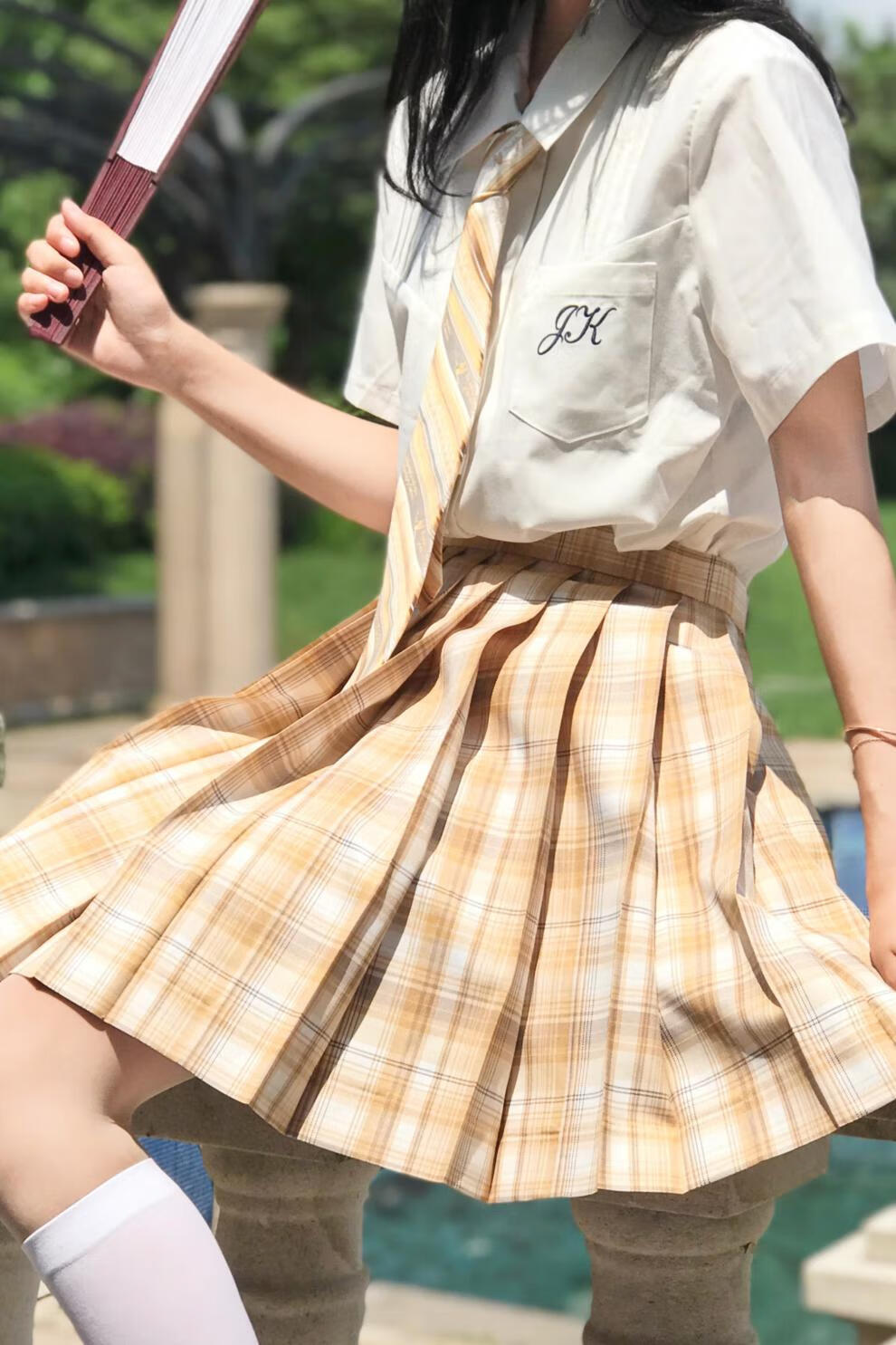 御茶家鹤秋原创jk制服格裙短短款早春季百褶半身裙现货45cm裙长xl