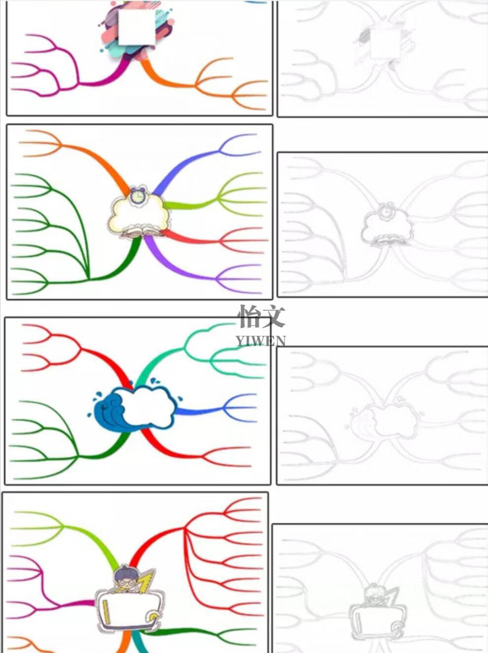 小学语文数学英语思维导图手绘空白模板电子版20套彩色 黑白 以上全部