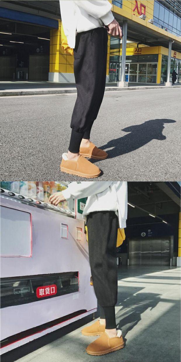 长螺纹束脚裤男潮裤冬季加绒萝卜裤大码男装工装裤宽松小脚哈伦裤长