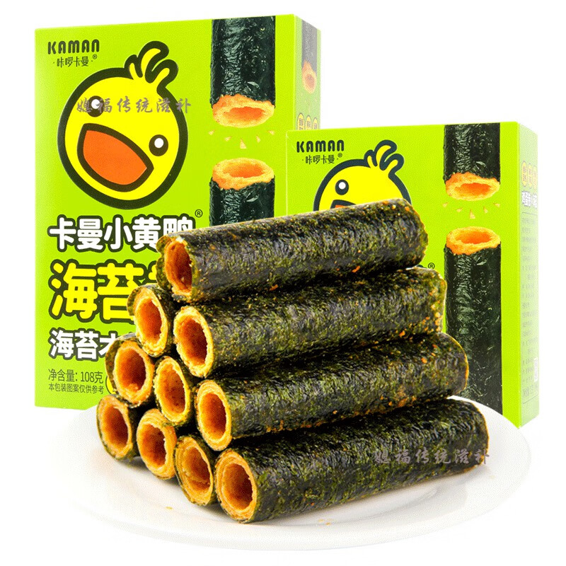 咔啰卡曼小黄鸭海苔卷盒装罐装鸡蛋夹心卷糕点心儿童小吃食海苔蛋卷72