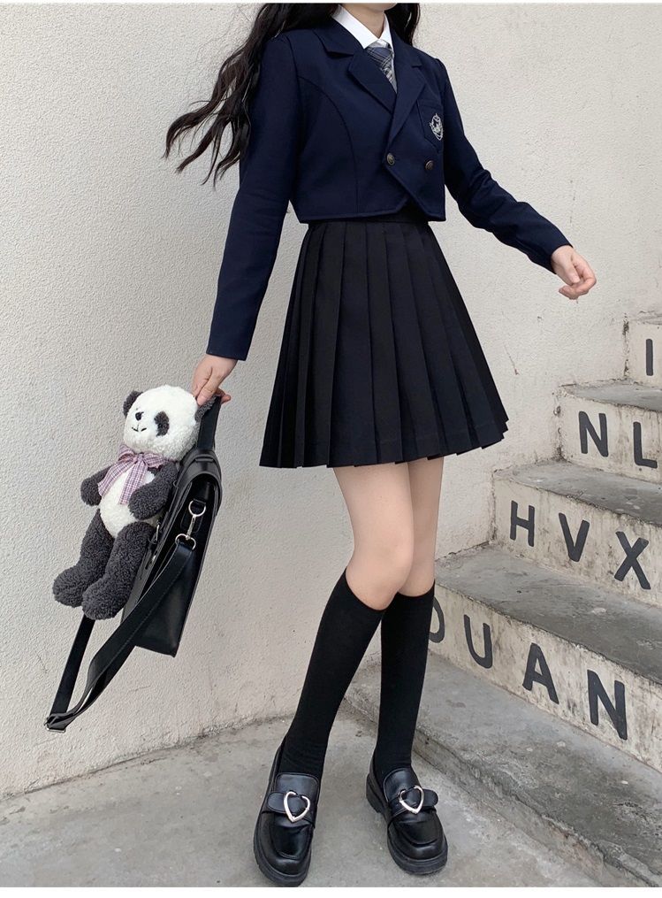 黑色短裙a字裙百褶裙女秋冬季裙子学生半身裙jk制服裙 黑色短裙 小腿