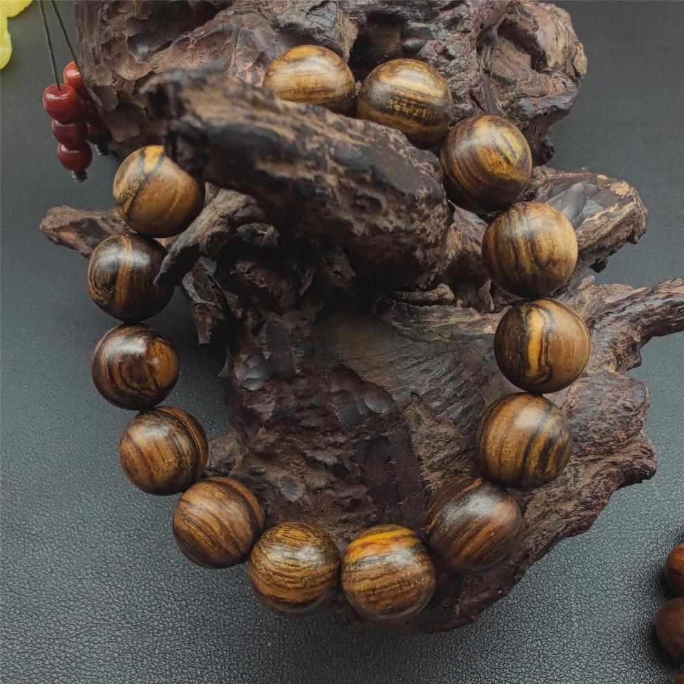 贡木沉香手串亦姝家印尼玉化贡木沉香圆珠手串佛珠15虎皮纹果香味封香