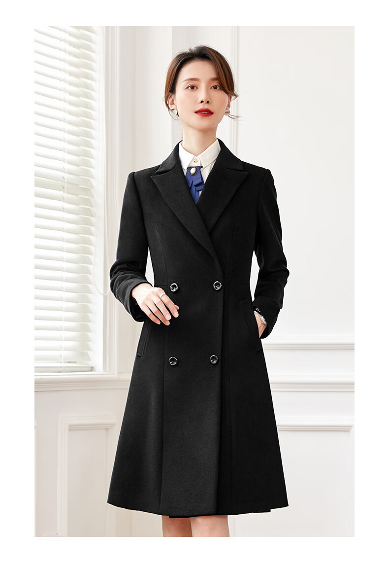 nteo毛呢外套女冬季中长款空姐高端前台工作服加厚羊毛呢子职业装大衣