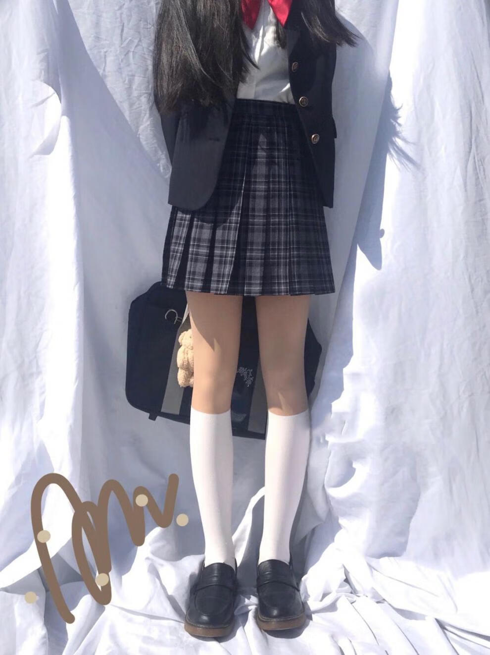 春秋拼接假过膝jk小腿子女常规外穿打底裤光腿神器假中筒袜奥利奥黑两