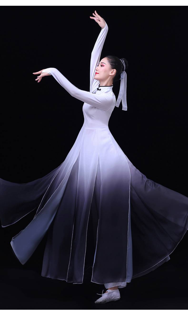 服女水墨古典舞演出服女现代舞中国风水墨汉服开场舞大摆裙舞蹈服装