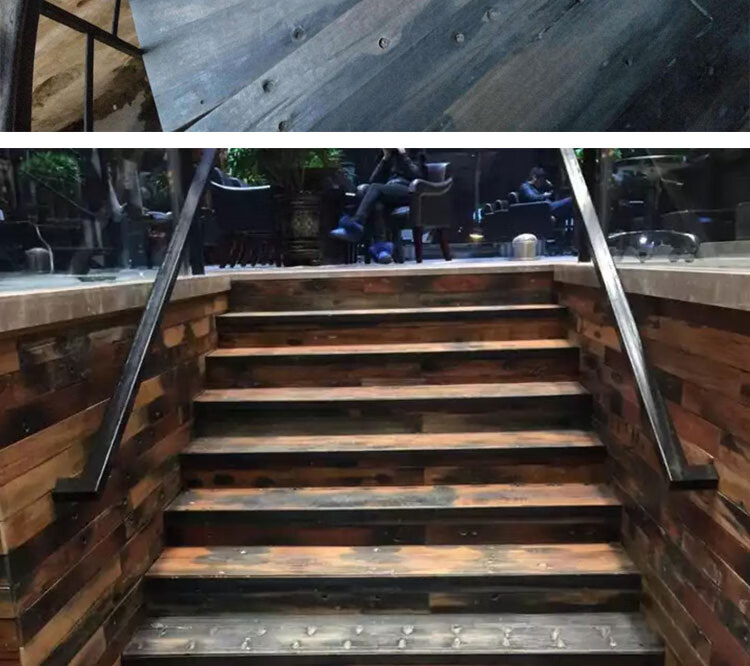 老船木木料木板户外防水民宿装修楼梯踏步面板实木扶手楼梯踏步板踏步