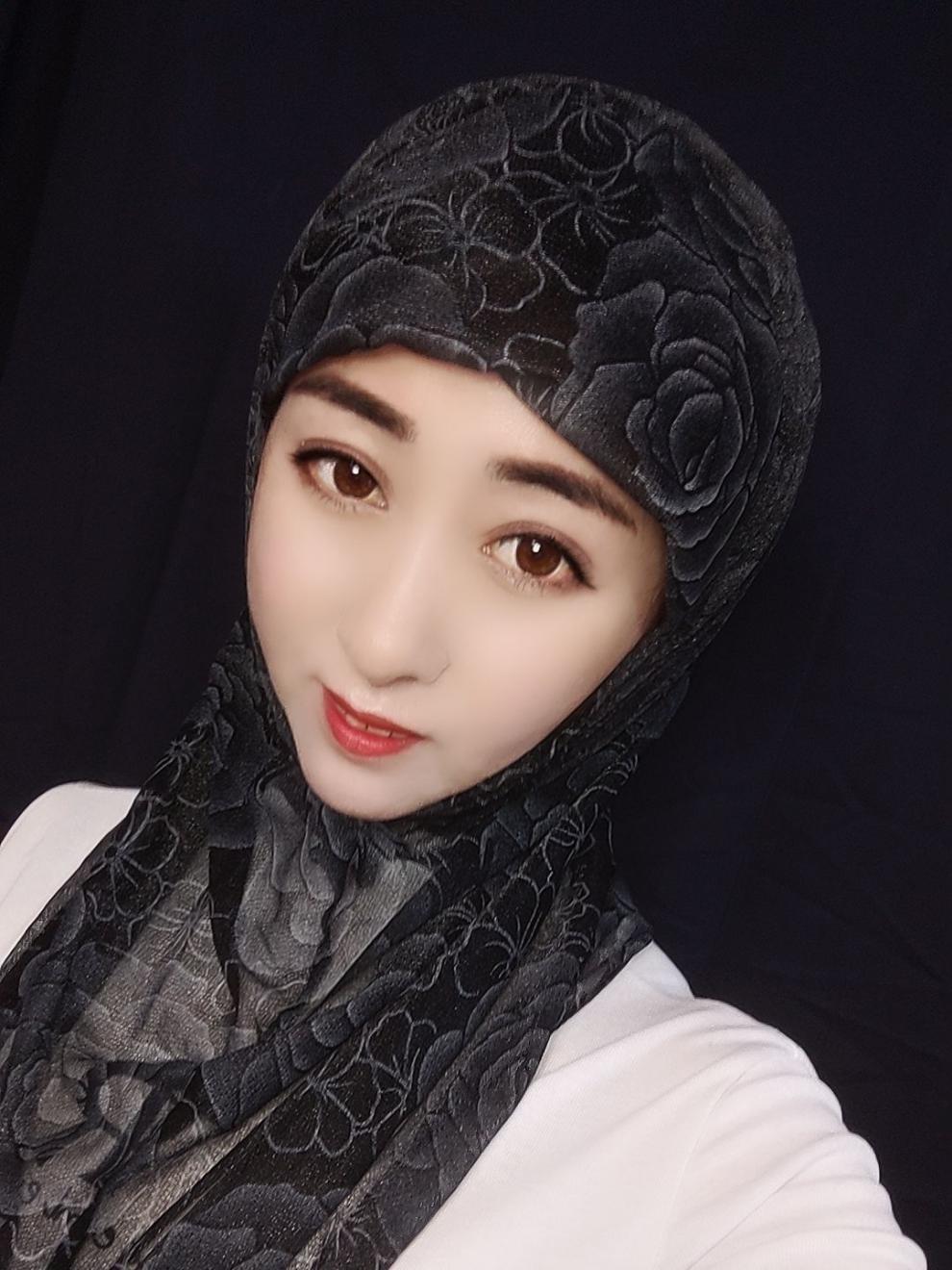 心墨染新品回族女人的套头纱巾回族妈妈新款盖头黄色