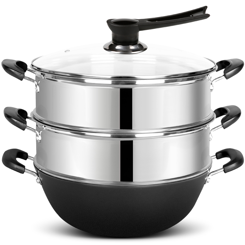 大蒸锅 特大中帅蒸锅铸铁锅加厚特大超大容量生铁家用双层不锈钢蒸笼