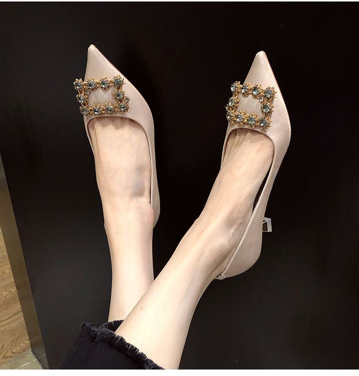 盛夏年华 不累脚高跟鞋细跟2021年新款职业黑色单鞋春秋工作软皮鞋