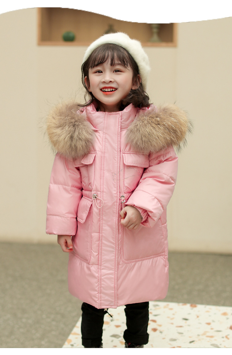 羽绒服女童202新款中长款女孩冬装中小童童装加厚外套洋气以纯粉色