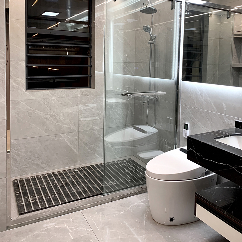 石材板浴室淋浴房地石大理石天然防滑拉槽定制人造卫生间地面砖浅灰色