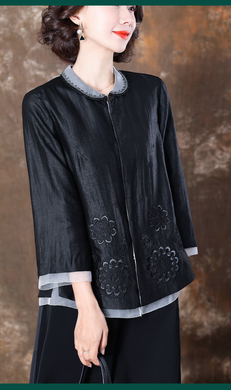 齐黛40姆米香云纱女装高端上衣龟裂纹高端小个子真丝短外套女黑色3xl