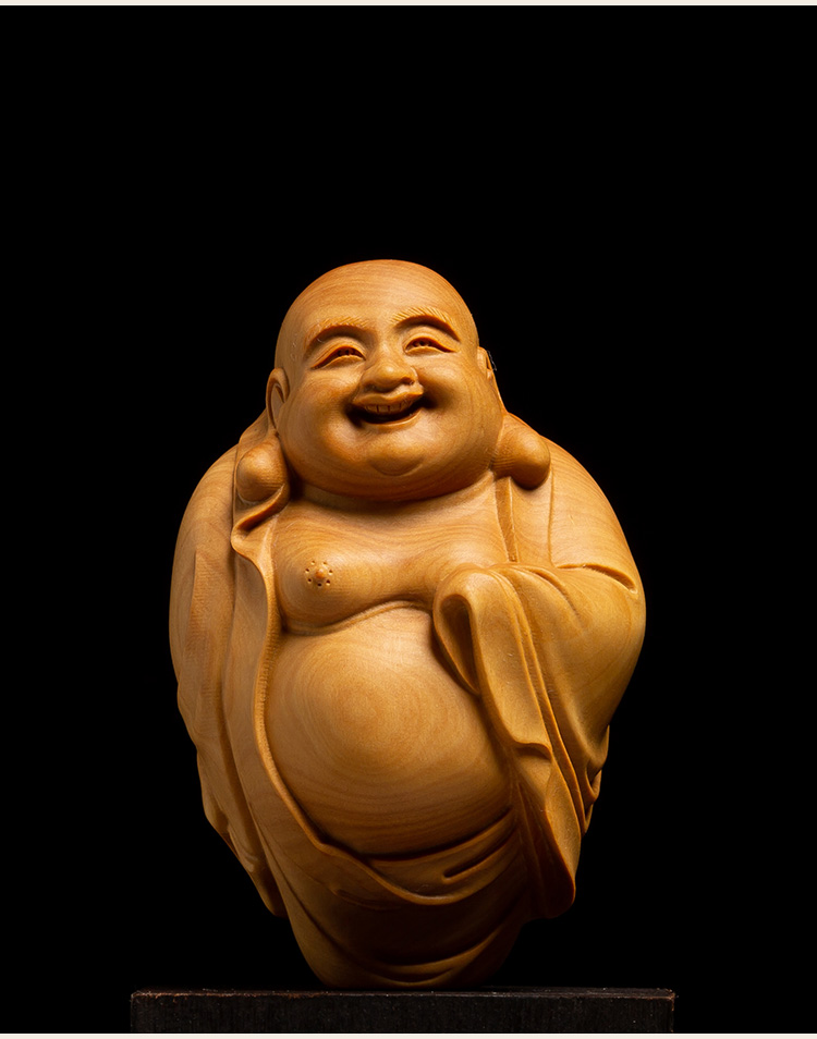 檀香把件黄杨木文玩手把件大肚弥勒佛像手工艺品汽车中式客厅木雕挂件
