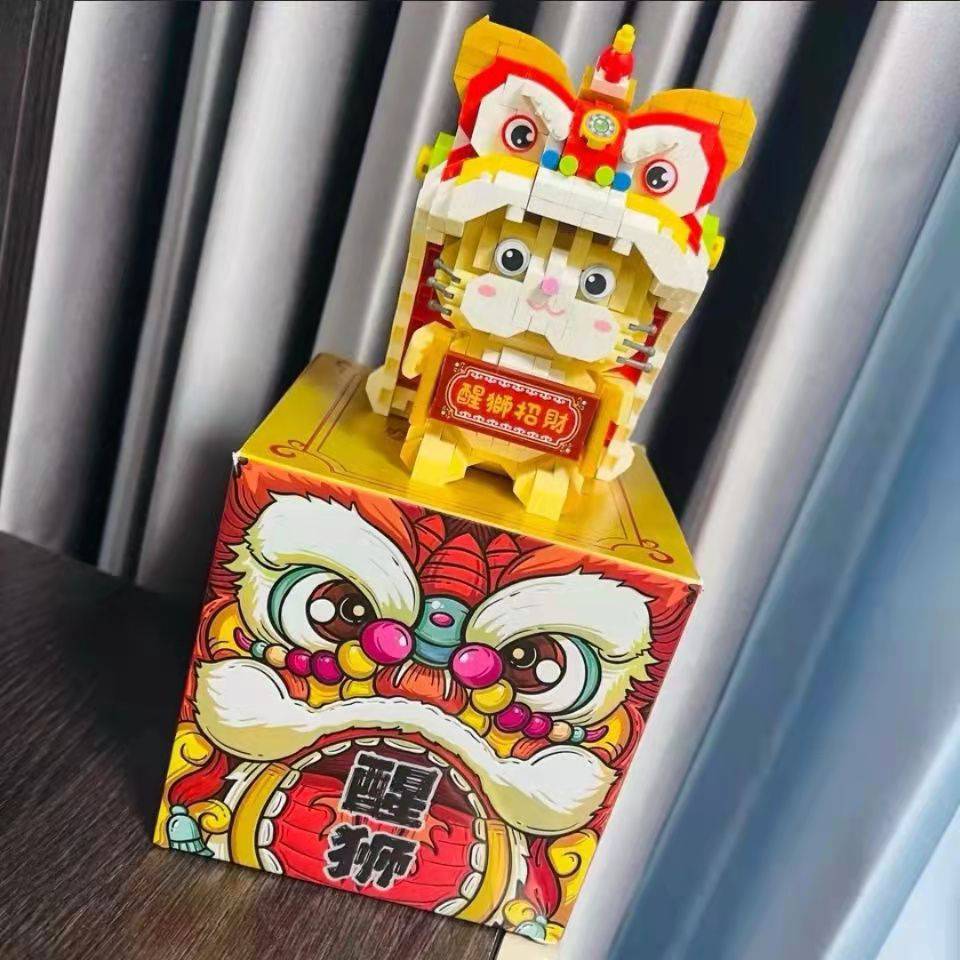 loz积木醒狮loz俐智积木立体拼装模型微颗粒拼插玩具女国潮小生熊猫