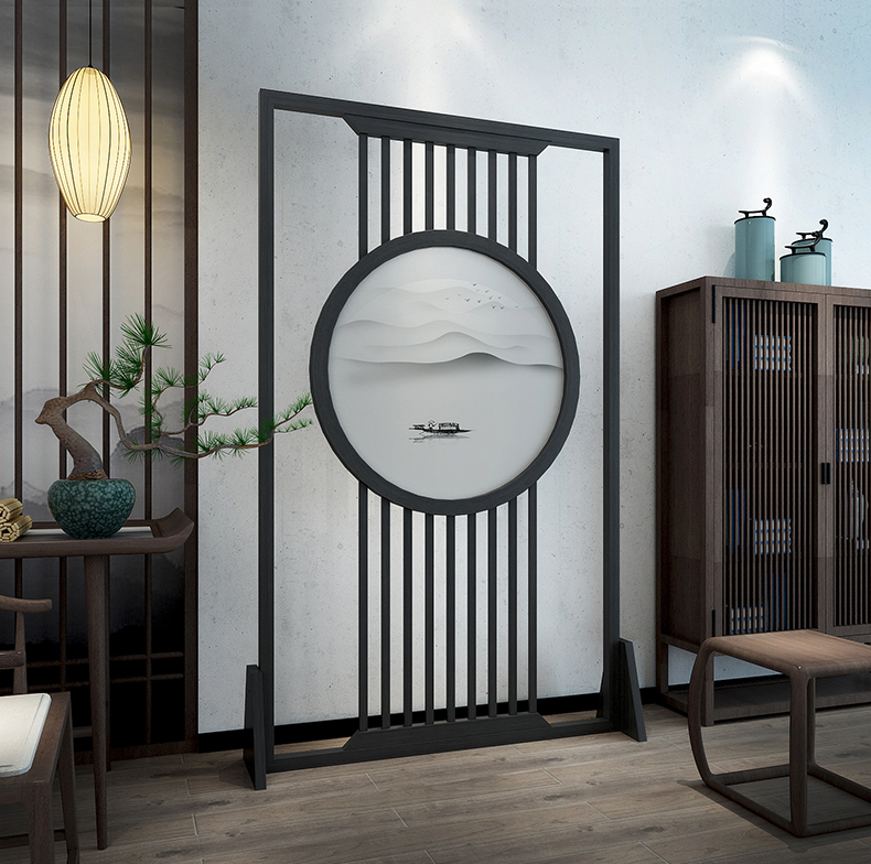 万蔻轻奢品牌雅石居新中式禅意山水屏风隔断装饰客厅玄关卧室遮挡家用