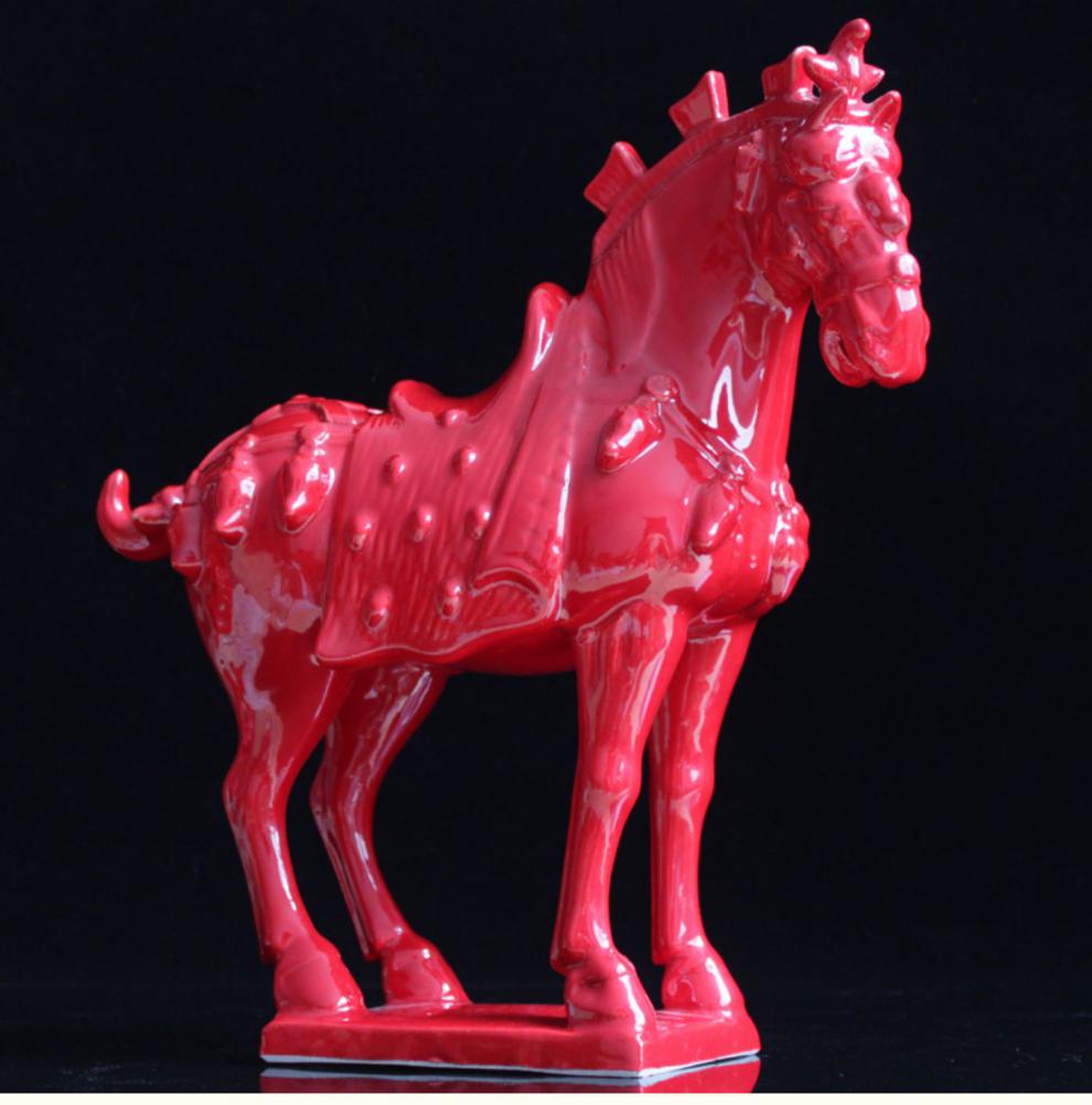 大红色陶瓷马摆件 家居客厅办公室装饰品 马到成功马上有钱米囹 一马