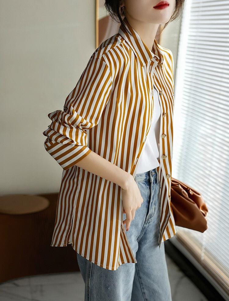 衬衫女宽松显瘦秋季2021新款韩版时尚百搭抵挡不住法式轻优雅条纹衬衣