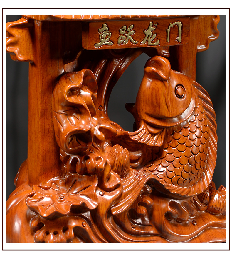 晨熟花梨木雕鲤鱼跃龙门摆件实木质鱼办公室电视柜装饰乔迁红木送礼