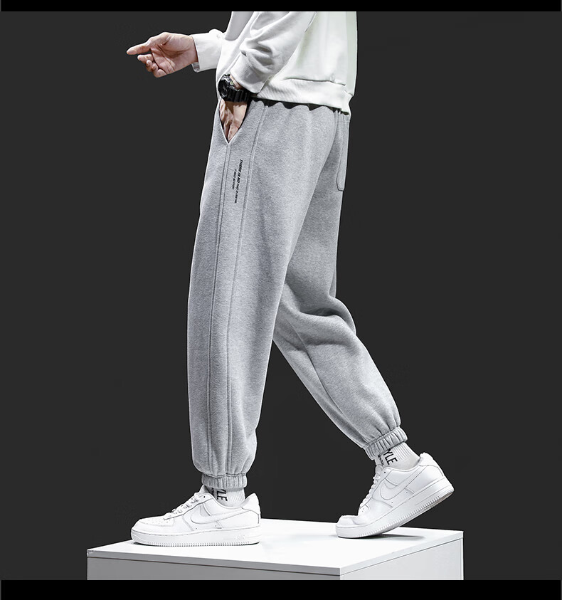 冬季休闲裤男冬装加绒加厚韩版潮流百搭长裤潮牌束脚裤简梦伊深灰色