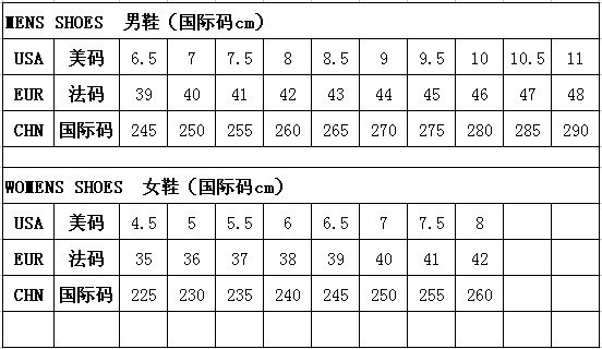 veja鞋码对照表图片