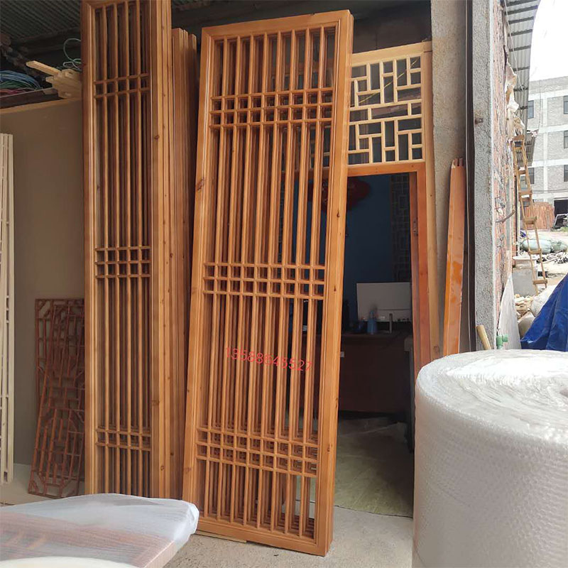 中式月亮门隔断实木花格日式屏风隔断镂空背景墙仿古门窗中式木格栅