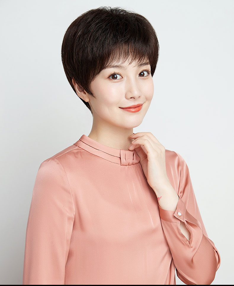 中老年假发套女全头逼真整顶真头发妈妈圆脸假发女短发50岁轻薄无束缚