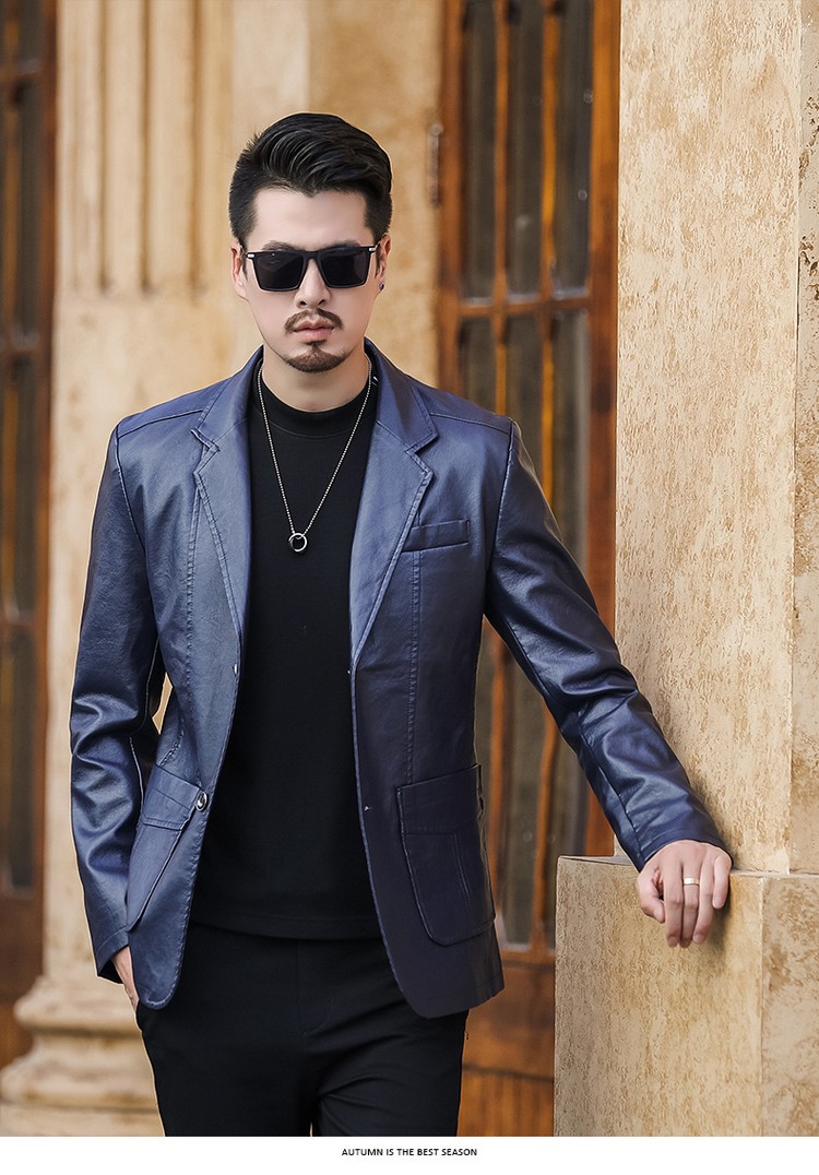 卡帝乐鳄鱼皮衣男真皮2021秋冬新款皮西装上衣男士绵羊皮韩版帅气皮