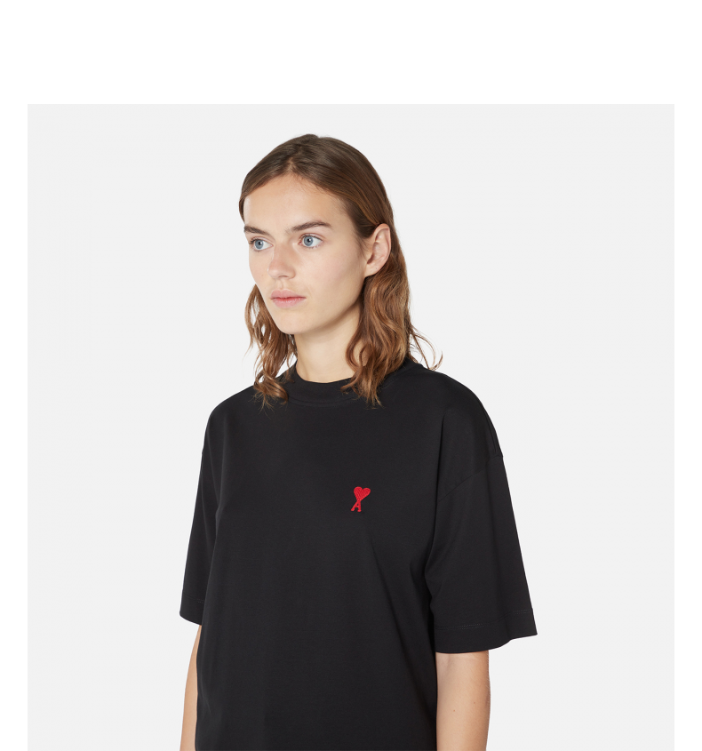 amiparis女士amidecoeur红色爱心刺绣短袖t恤001黑色l