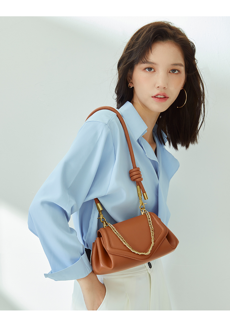 elle包包女包女士时尚百搭牛皮链条绳结云朵包馄饨包手提包单肩包