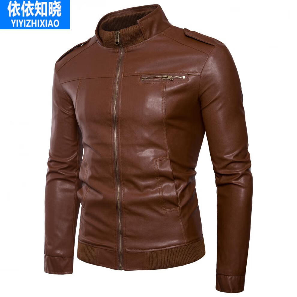 依依知晓leathercoat男立领保暖防水外套leatherjacketautumnc加绒