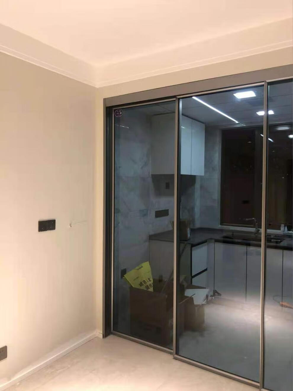 三联动推拉门阳台 灰色窄边四联动长虹玻璃卫生间金色移门厨房客厅 四