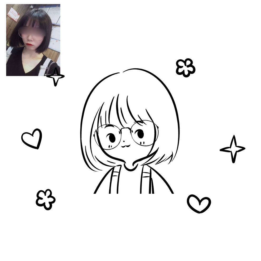 q版定制真人照片转卡通情侣简笔画可爱画像婚礼logo设计 上色版(按