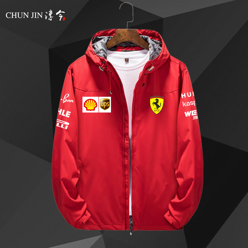 f1法拉利车队ferrari2021休闲夹克长袖防风外套冲锋衣赛车服上衣夹克