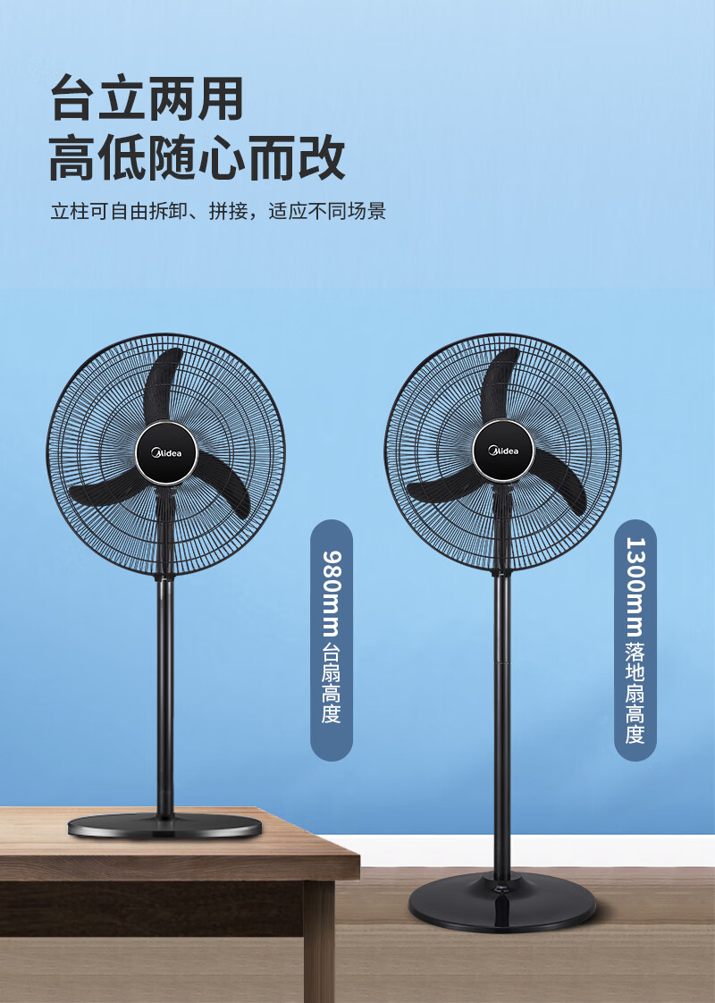 美的midea工业电风扇18吋牛角扇立式金属落地扇商用家用空气循环扇