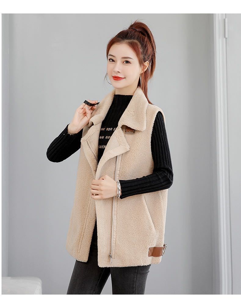 wsng羊羔绒颗粒绒马夹坎肩外套女短款韩版潮秋冬新款外穿皮毛一体马甲