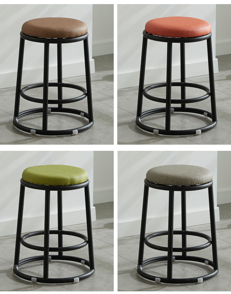 家用椅子柜台咖啡厅电玩城加高圆凳子45厘米高黑色皮面座垫黑色架子