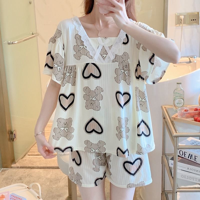 韵菲利女生睡衣夏季女式居家服夏款学生家居服夏天凉快少女高中生两件