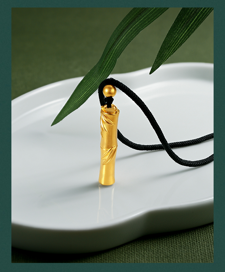 老凤凰黄金吊坠女足金9999古法传世金竹韵系列节节高竹节金吊坠男女