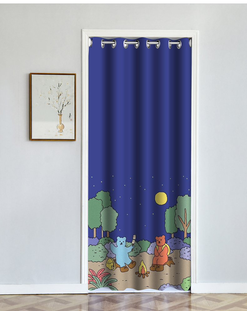 免打孔门帘过道空调隔断帘家用客厅卧室厨房布帘子防挡风遮光夏季慵懒