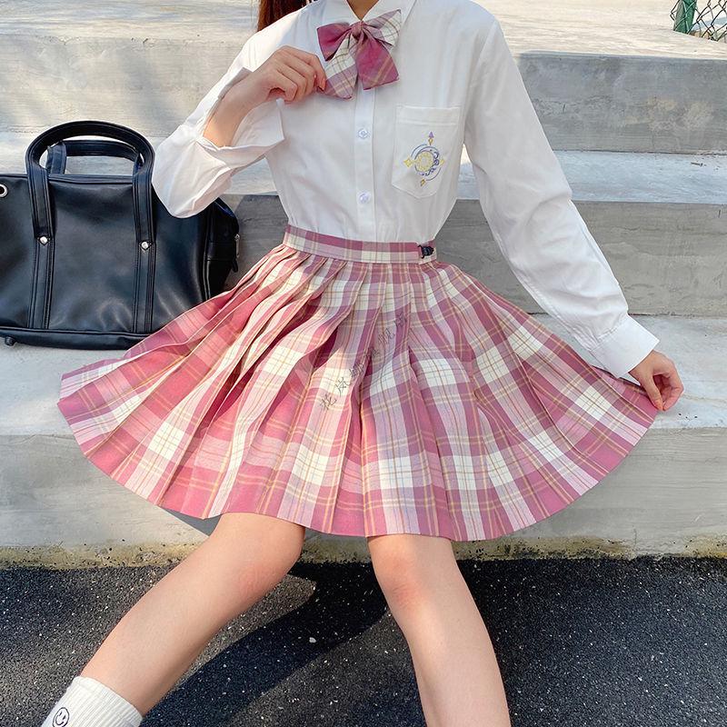 花岚娜 jk制服格裙百褶裙子女日系学院派校服短裙jk格裙套装夏装半身